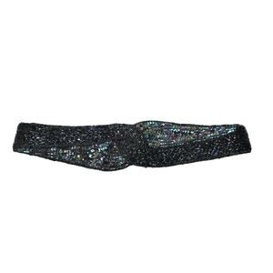 Sequin Beaded Stretch Belt Womens M/L Black Iridescent Snap Waist Evening